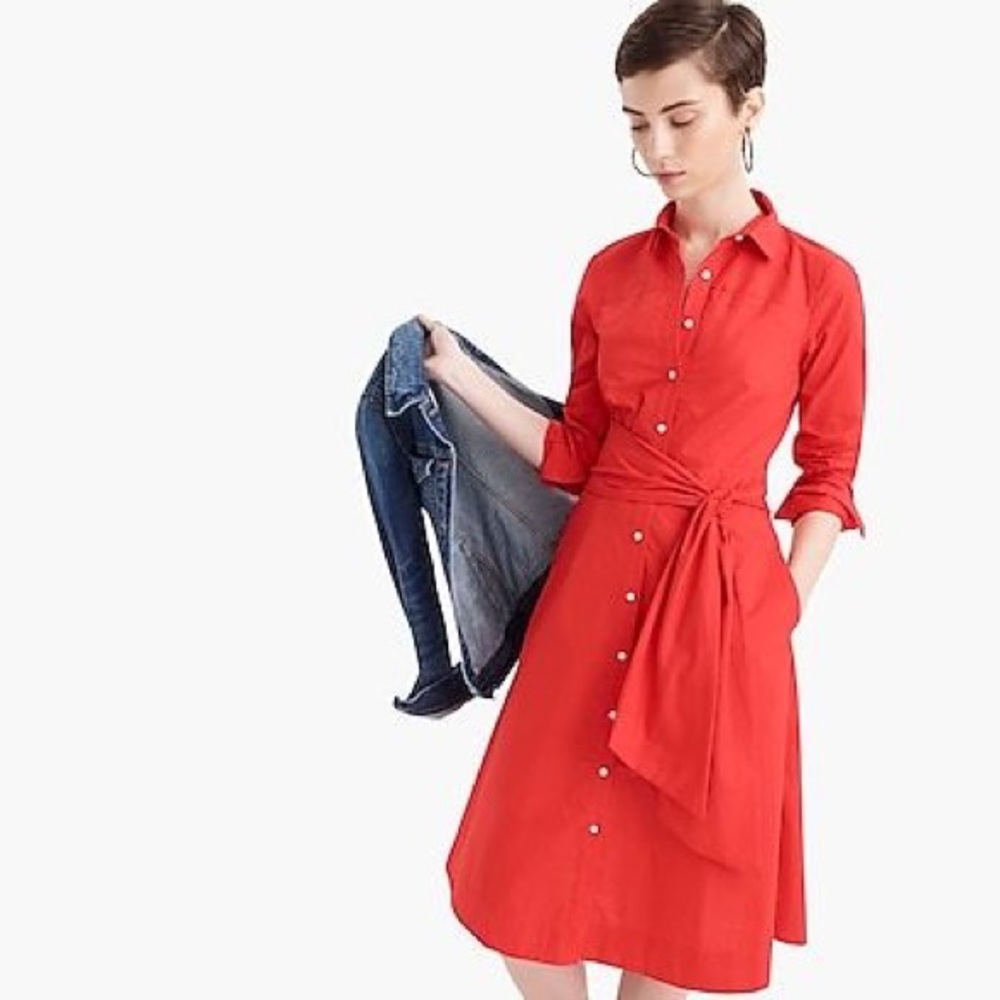 J Crew Poplin Tie Waist Shirtdress  NWT